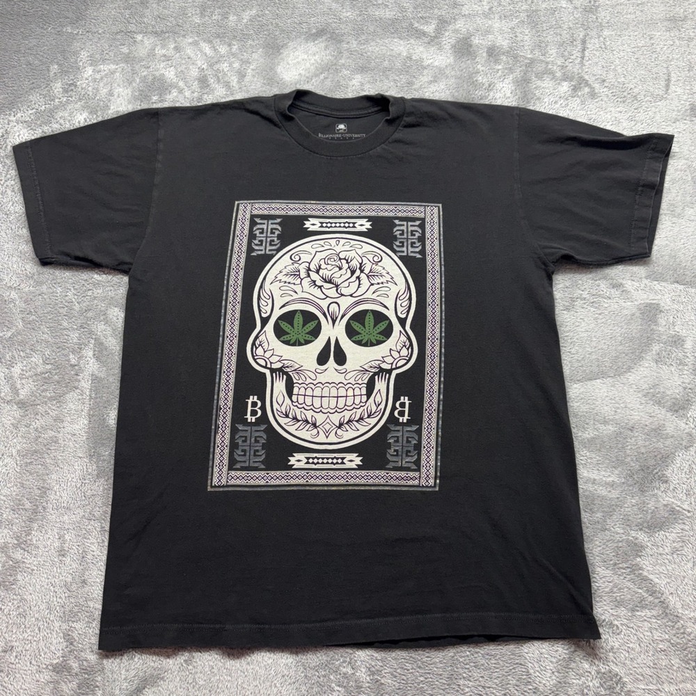 Billionaire University T-Shirt Mens XL Black Fair Sugar Skull Bitcoin Cannabis